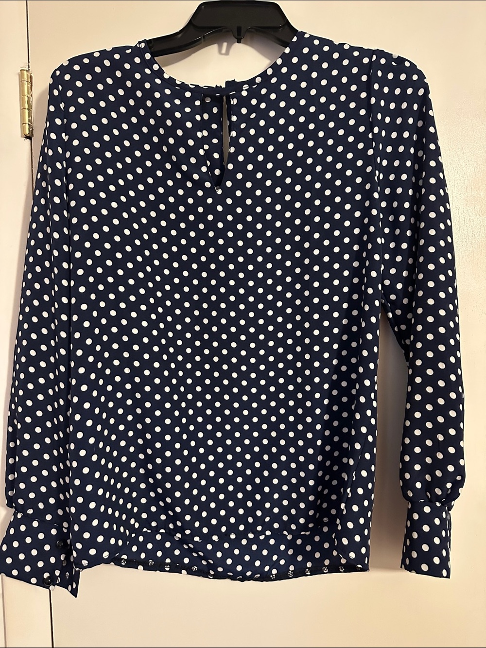 Navy Polka Dot Long-Sleeve Women’s Blouse